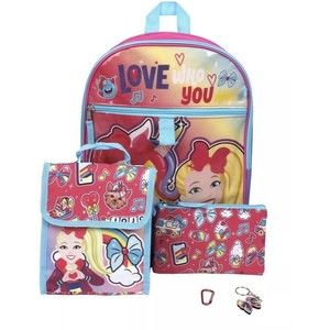 Girls School Backpack Jojo & Unicorn. 5 Piece FunArt Set. 12”L x 5"W x 16"H.